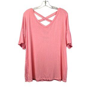 Bibi V-Neck Crisscross Back Short Sleeve Top Pink Womens Size Medium